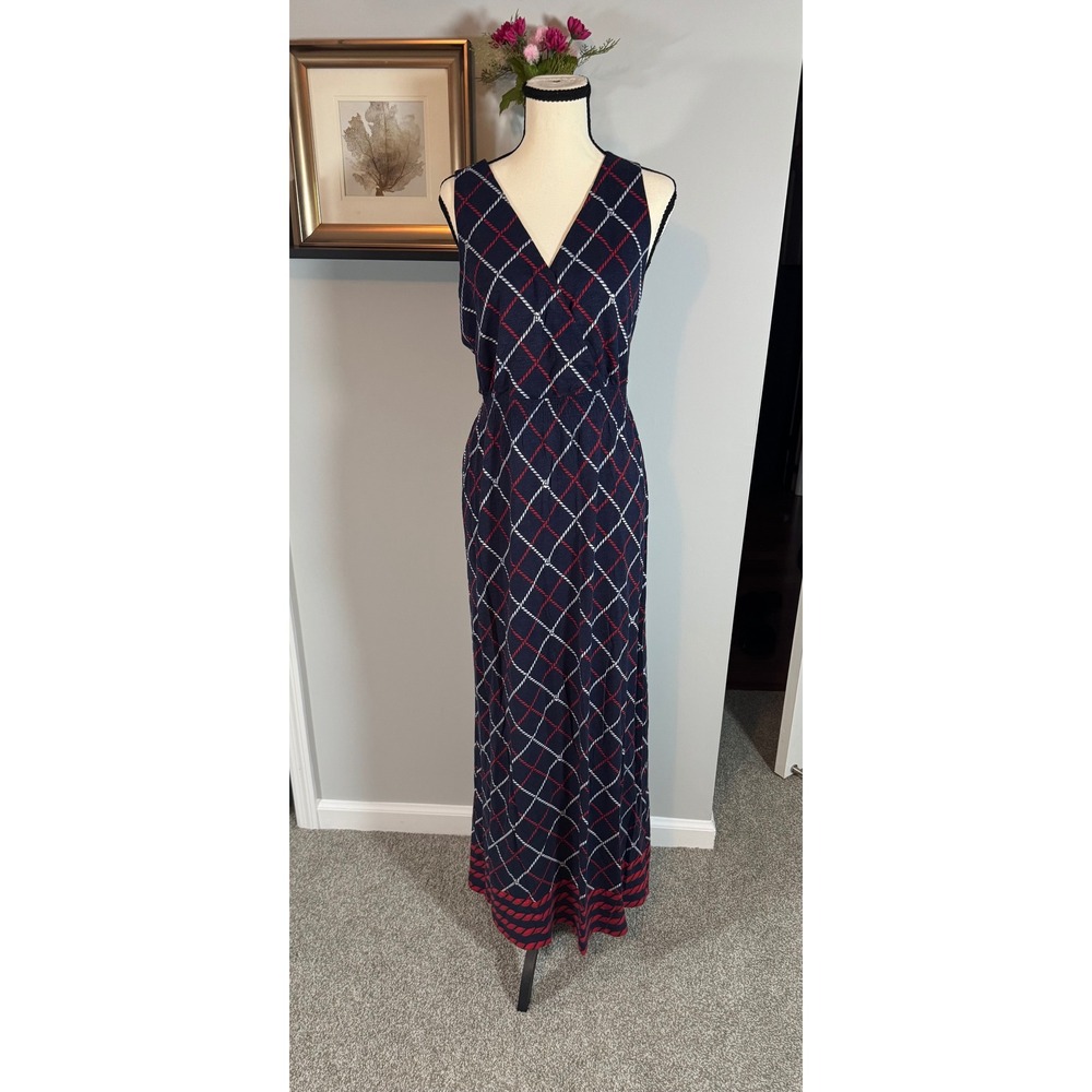 Tommy Hilfiger Women XL Navy Red Rope Print Faux Wrap Tall Girl Friendly